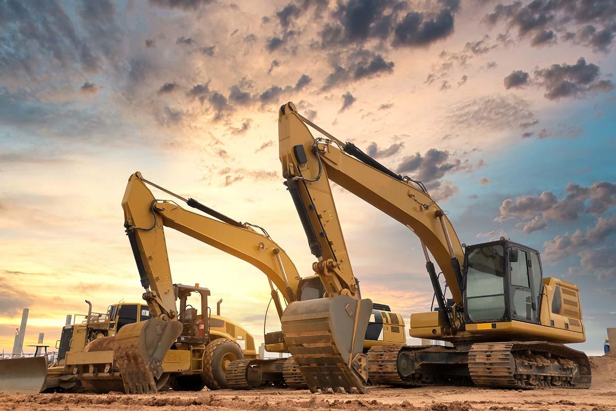 Heavy equipment excavators used in industrial hydraulic applications